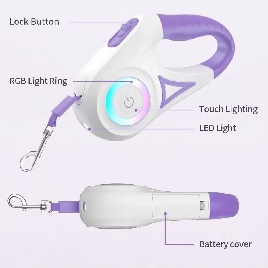 GlowPaw LED FlexiLeash – Light-Up Retractable Leash for Pets of All Sizes