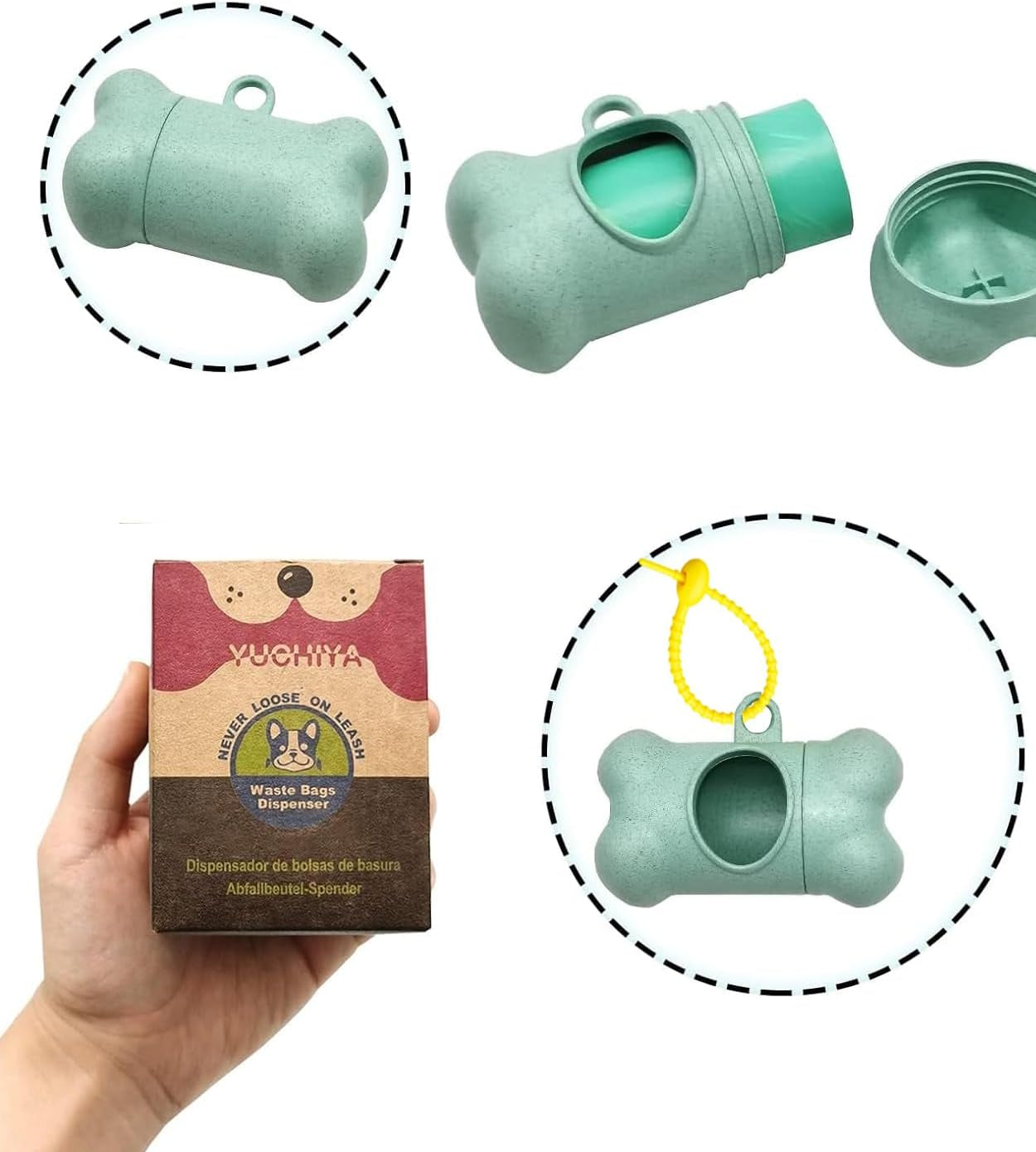 Dog Poop Pickup Bags Holder Dispenser with Standard-Sized Leak-Proof Scented Doggy Waste Bags and Carabiner with Safety Lock plus Hook and Loop Fastener Never Loose on Leash Lead Again (Blue, 1 Holder 195 Bags) …